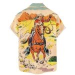 QIVICIMA Men's Retro Bowling Shirts Cowboy Western Shirt 50s Rockabilly Style Button Down Shirts Vintage Style Camp Shirt 1 E35 Cowboy Yellow St XL