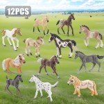 zoopal 12PCS 3-5" Horse Foal Toys Set for Boy Girl 3-5 5-7 6-8, Realistic Animal Figurines Toys for Toddlers, Horse Party Favor Birthday Decorations Gift for Kids
