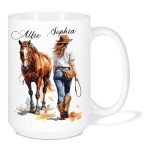 Customized Women With Horse White Mug 11oz 15oz, Unique Horse Riding Coffee Mug For Women Equestrians, Personalized Horse Riders Names Coffee Mug, Thoughtful Gift For Horse Owners