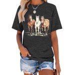 Horse Shirt Women Horse Lover Tshirt Funny Horse Riding Horse Graphic Tee Animal Western Country Summer Short Sleeve Tops Grey