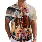 Cool Horse Mens Funny Hawaiian Shirts 3D Graphic Button Down Short Sleeve Tropical Holiday Beach Aloha Shirt