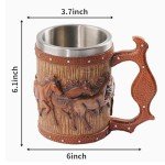 LAUGOKOBE Wooden Barrel Horse Beer Mug, 20oz Stainless Steel Horse Beer Stein Coffee Cup Horses Lover Gifts for Birthday Christmas, Renaissance Accessories Halloween Party Decoration Drinkware Gift