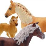 Gemini&Genius Horses Figurine Toy, Farm Premium Horse Animal Playset, Mare and Stallion with Horse Baby Family Action Figures Party Favors Supplies, Party Cupcake Toppers, Birthday Gifts for Kids