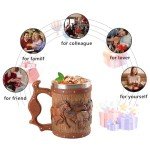 LAUGOKOBE Wooden Barrel Horse Beer Mug, 20oz Stainless Steel Horse Beer Stein Coffee Cup Horses Lover Gifts for Birthday Christmas, Renaissance Accessories Halloween Party Decoration Drinkware Gift