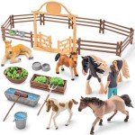 zoopal 35 PCS Horses Toys Set for Girls and Boys Ages 6-12, Solid Realistic Horse Stable Club Playset Toy for Kids 3 4 5 6 7 8+, Gift Ideas and Birthday Presents with Farm Animals Toys for Kids