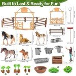 zoopal 35 PCS Horses Toys Set for Girls and Boys Ages 6-12, Solid Realistic Horse Stable Club Playset Toy for Kids 3 4 5 6 7 8+, Gift Ideas and Birthday Presents with Farm Animals Toys for Kids