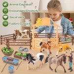 zoopal 35 PCS Horses Toys Set for Girls and Boys Ages 6-12, Solid Realistic Horse Stable Club Playset Toy for Kids 3 4 5 6 7 8+, Gift Ideas and Birthday Presents with Farm Animals Toys for Kids