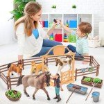 zoopal 35 PCS Horses Toys Set for Girls and Boys Ages 6-12, Solid Realistic Horse Stable Club Playset Toy for Kids 3 4 5 6 7 8+, Gift Ideas and Birthday Presents with Farm Animals Toys for Kids