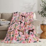 Horse Blanket Gifts for Girls Women Western Horses Flowers Fleece Flannel Throw Blankets Soft Lightweight Horse Plush Animal Pink Throws for Horse Lovers Kids Adults Bed Sofa Decor 50"x40"