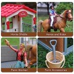 Horse Stable Playet Toys with Horse Wash Area and Fence Toy Figures, 31 Pieces Horse Barn Horse Stall Set with Mustang Stallion, Horse Toys Gift for Boys and Girls