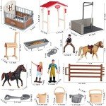 Horse Stable Playet Toys with Horse Wash Area and Fence Toy Figures, 31 Pieces Horse Barn Horse Stall Set with Mustang Stallion, Horse Toys Gift for Boys and Girls