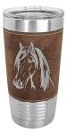 LaserGram 20oz Horse Head Tumbler, Rustic Faux Leather Wrap, Double Wall Vacuum Insulated Stainless Steel with Sipping Lid