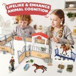 KIDBEST Horse Stable Playset, Horse Toys Set for Girls and Boys with Rider, Farm Animal Figurines Barn Toys, Pretend Play for Kids 3-5 6 7 8-10 Birthday Gifts