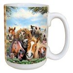 Tree-Free Greetings Horses Selfie 15 Ounce Ceramic Coffee Mug with Full Sized Handle, 1 Count (Pack of 1), Multicolored