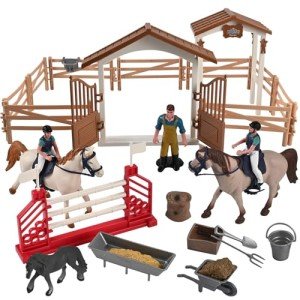 Horse Stable Playset - Horse Toys, Pretend Play with Rider, Fence, Wash Area, Animal Figures, Gifts for Girls & Boys 3-12