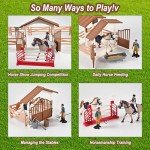 Horse Stable Playset - Horse Toys, Pretend Play with Rider, Fence, Wash Area, Animal Figures, Gifts for Girls & Boys 3-12