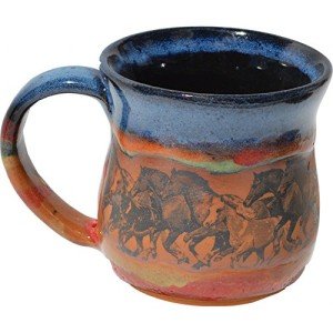 ALWAYS AZUL POTTERY Wild Horses Mug in Azulscape Glaze - Handmade Ceramic Coffee Mug - Stylish and Unique Handcrafted Artistic Drinkware - Polished Clay Cups, Great for Coffee, Tea, and Art Lovers