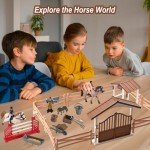 Horse Stable Playset - Horse Toys, Pretend Play with Rider, Fence, Wash Area, Animal Figures, Gifts for Girls & Boys 3-12
