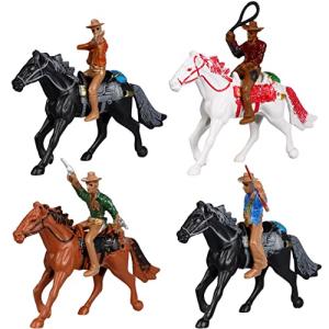 4pcs Horse Riding Figurine Plastic Farm World Character Model Toys Action Figure House Games for Kids Animal Collection (Random Color)