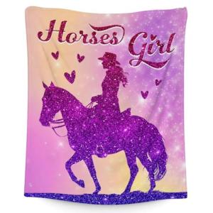 Kids Blanket Gifts for Horse Girls, Cute Throw Blanket for Horse Lovers Girls Women, 50x40 Inches Pink Soft Flannel Blankets Decor for Couch Sofa Bed