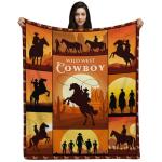 WZOMT Western Cowboy Blanket, Rodeo Cowboys Riding Horses Sunset Blanket, Cool Western Throw Blanket, Cowboy Themed Gifts, Cowboys Gifts for Men Women Kids, Soft Fan Gifts,50"x40"