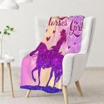 Kids Blanket Gifts for Horse Girls, Cute Throw Blanket for Horse Lovers Girls Women, 50x40 Inches Pink Soft Flannel Blankets Decor for Couch Sofa Bed