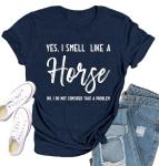 Qskall Horse Shirt for Women Equestrian Enthusiast Shirts I Smell Like A Horse Tee Tops Blue