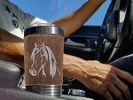 LaserGram 20oz Horse Head Tumbler, Rustic Faux Leather Wrap, Double Wall Vacuum Insulated Stainless Steel with Sipping Lid