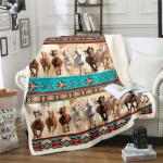 Horses Blanket Horse Themed Room Decor for Girls, Bohemian Native Aztec African Tribal Horse Throw Blanket, Boho Western Rustic Farmhouse Fleece Blanket Exotic Nordic Style Fuzzy Blanket 60"X80"