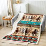 Horses Blanket Horse Themed Room Decor for Girls, Bohemian Native Aztec African Tribal Horse Throw Blanket, Boho Western Rustic Farmhouse Fleece Blanket Exotic Nordic Style Fuzzy Blanket 60"X80"