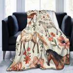 Horse Blanket Cute Horses Flowers Decor Throw Blanket Gifts for Girls Boys Animal Lover Couch Bedding Super Warm Soft Plush Lightweight Fleece Flannel Blanket for Kids Adults Men Women 50"X40"