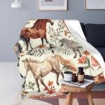 Horse Blanket Cute Horses Flowers Decor Throw Blanket Gifts for Girls Boys Animal Lover Couch Bedding Super Warm Soft Plush Lightweight Fleece Flannel Blanket for Kids Adults Men Women 50"X40"