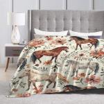 Horse Blanket Cute Horses Flowers Decor Throw Blanket Gifts for Girls Boys Animal Lover Couch Bedding Super Warm Soft Plush Lightweight Fleece Flannel Blanket for Kids Adults Men Women 50"X40"