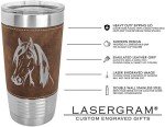 LaserGram 20oz Horse Head Tumbler, Rustic Faux Leather Wrap, Double Wall Vacuum Insulated Stainless Steel with Sipping Lid