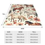 Horse Blanket Cute Horses Flowers Decor Throw Blanket Gifts for Girls Boys Animal Lover Couch Bedding Super Warm Soft Plush Lightweight Fleece Flannel Blanket for Kids Adults Men Women 50"X40"