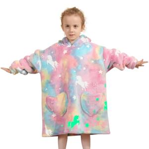 Fiosnow Glow in the Dark Horse Blanket Hoodies for Kids Toddler 2-6YR Oversize Wearable Blanket Hoodies for Boys Girls