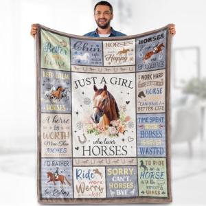 Horse Blanket Gift for Girls Women Kids Mom Just A Girl Who Loves Horses Bedroom Living Room Decor Soft Cozy Bed Couch Plush Birthday Christmas Lightweight Blanket 50"x60"