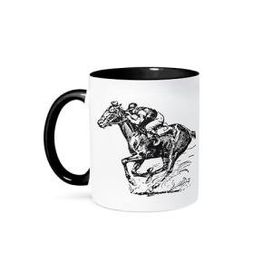 3dRose mug_26013_4 Jockey And Horse Racing Mug, Multicolor, 11 oz