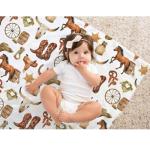 Western Cowboy Baby Blanket for Boys, Horse Theme Toddler Soft Minky Blanket with Double Layer Dotted Backing, Nursery Newborn Baby Crib Receiving My First Rodeo, 30"x40"