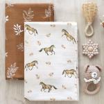 LifeTree Baby Swaddle Blankets, Boys Girls Muslin Swaddling Wrap Receiving Blanket for Newborn, 70% Viscose from Bamboo and 30% Cotton, Large 47" x 47", Horse & Leaf