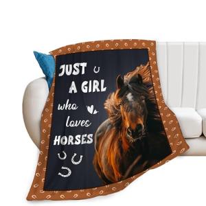 Merch Horses Blanket - Just A Girl Who Loves Horses Throw, Cozy Flannel Soft Warm Plush Lightweight Bedding, 50"X40"