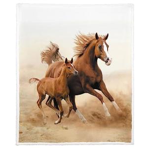 SXCHEN Horses Sherpa Fleece Blanket Throw for Couch Bed, 60 x 80 inches Thick Blankets for Winter, Galloping Animal Throws Gifts for Horse Lovers