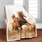 SXCHEN Horses Sherpa Fleece Blanket Throw for Couch Bed, 60 x 80 inches Thick Blankets for Winter, Galloping Animal Throws Gifts for Horse Lovers