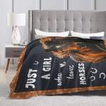 Merch Horses Blanket - Just A Girl Who Loves Horses Throw, Cozy Flannel Soft Warm Plush Lightweight Bedding, 50"X40"