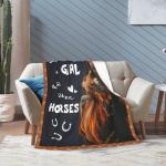 Merch Horses Blanket - Just A Girl Who Loves Horses Throw, Cozy Flannel Soft Warm Plush Lightweight Bedding, 50"X40"