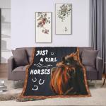 Merch Horses Blanket - Just A Girl Who Loves Horses Throw, Cozy Flannel Soft Warm Plush Lightweight Bedding, 50"X40"