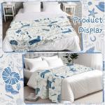 HunnmingRe Coastal Cowgirl Throw Blanket Blue Velvet Soft Plush Preppy Blanket with Cowboy Hat Boots Horseshoe Seashell for Summer Boho Gifts Couch Bed Sofa Chair Birthday Decor 50 x 60 Inches