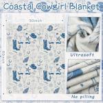 HunnmingRe Coastal Cowgirl Throw Blanket Blue Velvet Soft Plush Preppy Blanket with Cowboy Hat Boots Horseshoe Seashell for Summer Boho Gifts Couch Bed Sofa Chair Birthday Decor 50 x 60 Inches