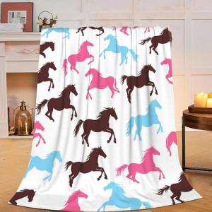 Soft Warm Horse Fleece Plush Throw Blanket - Cozy Fluffy Flannel Bedding Stuff - Farm Animal Decor Blanket for Girls Boys Kids Adults Women Bed Travel 40"x50"