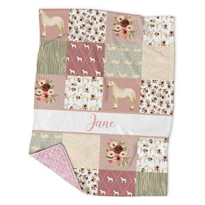 Personalized Baby Blankets with Name, Custom Baby Blanket for Girls - Floral Horse Minky Baby Blanket - Pink Nursery Decor -Soft Infant Toddler Baby Newborn Blanket, Name Crib Comforter